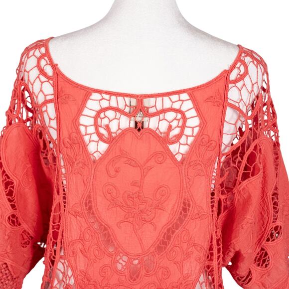 XCVI Coral Crochet Tunic Top Beach Cover-Up Size 2 Boho Festival Coastal Fairy - Picture 7 of 8